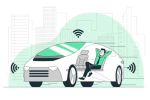 Self-driving car ensuring road safety by avoiding potential collisions.