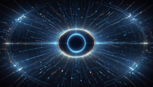 "Futuristic quantum circuit with glowing data streams representing quantum computing and error correction advancements."