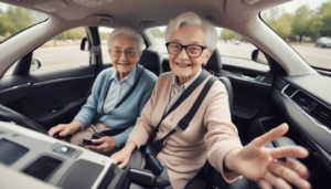 Self-driving car providing mobility solutions for elderly passengers.