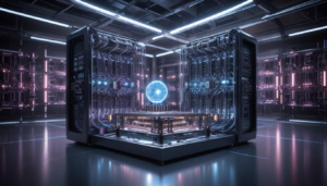Quantum computing advancements in a high-tech laboratory.