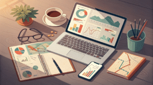 "Keyword research for data-driven local digital marketing strategies on a laptop with keyword planner and map on smartphone"