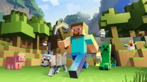 Minecraft cross-platform multiplayer world where players on PC, consoles, and mobile collaborate in 2025.