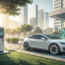 Electric vehicle parked with a charging station, symbolizing sustainable transportation and EV incentives.
