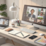 Modern home office setup showing multiple screens with video conferencing and project management tools in use.