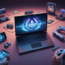 Cover image for Cross-Platform Gaming 2025 showing a gaming console controller, laptop, and smartphone with holographic and neon digital elements representing unified cross-platform connectivity.